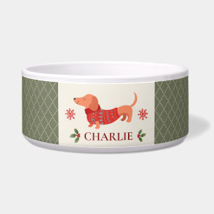 Personalised Vintage Plaid Christmas Dog Bowl