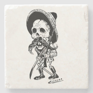 Personalised Vintage Posada Skeleton Calavera Stone Coaster