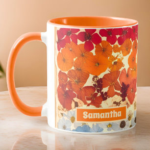 Personalised Vintage Pressed Flower Ombre Mug