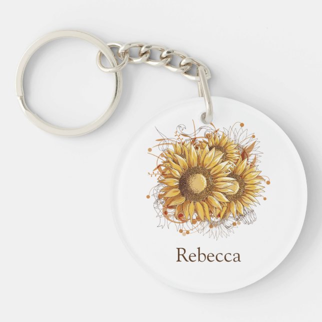 Personalised Vintage Pretty Sunflowers Key Ring (Front)