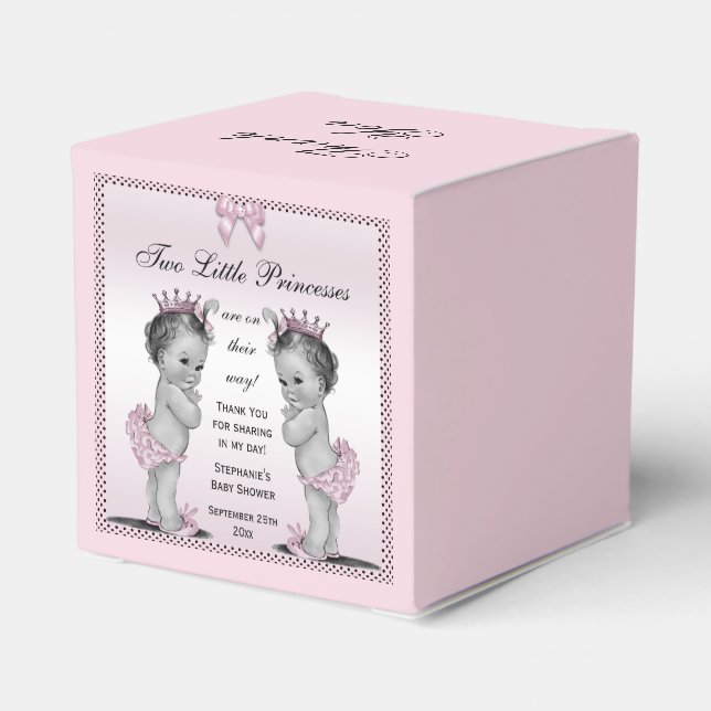 Personalised Vintage Princess Twins Baby Shower Favour Box (Back Side)