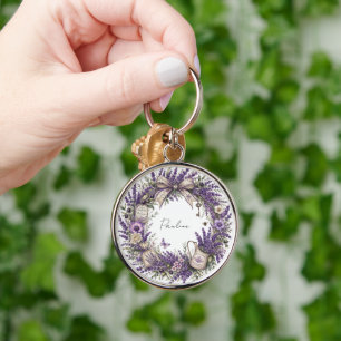 personalised vintage provence lavender monogram  key ring