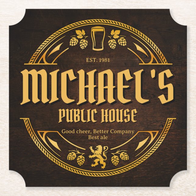 Personalised Vintage Pub Sign Rustic Wood Coaster (Front)
