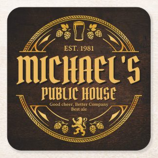 Personalised Vintage Pub Sign Rustic Wood Coaster