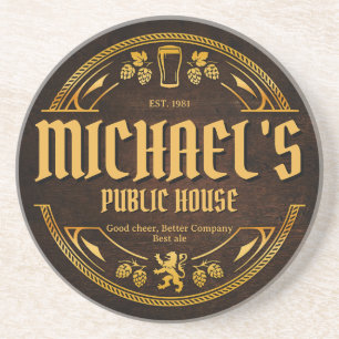 Personalised Vintage Pub Sign Rustic Wood Coaster