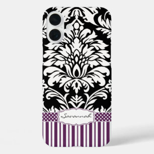 Personalised Vintage Purple Damask Love Bird iPhone 16 Plus Case