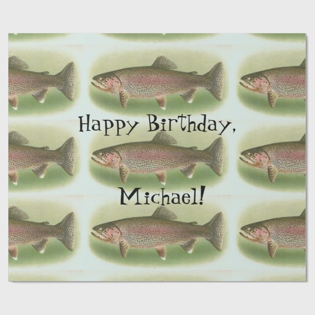 Personalised Vintage Rainbow Trout Wrapping Paper (Flat)