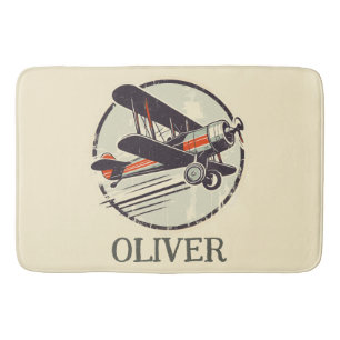  Personalised Vintage Red and Green Biplane  Bath Mat