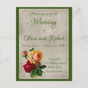 Personalised vintage red and yellow roses postcard