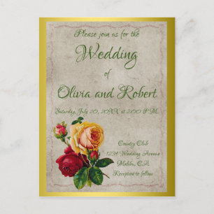 Personalised vintage red and yellow roses postcard