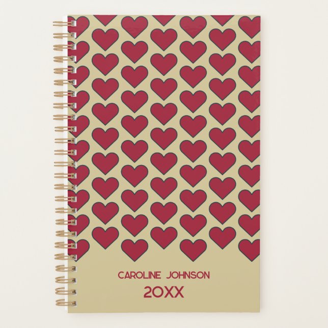 Personalised Vintage Red Heart Pattern Planner (Front)