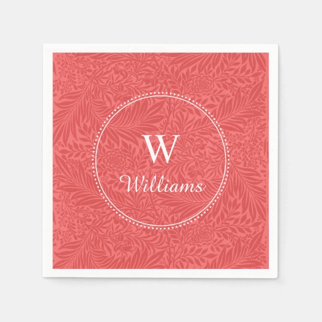 Personalised Vintage Red Larkspur Flower Napkin (Front)