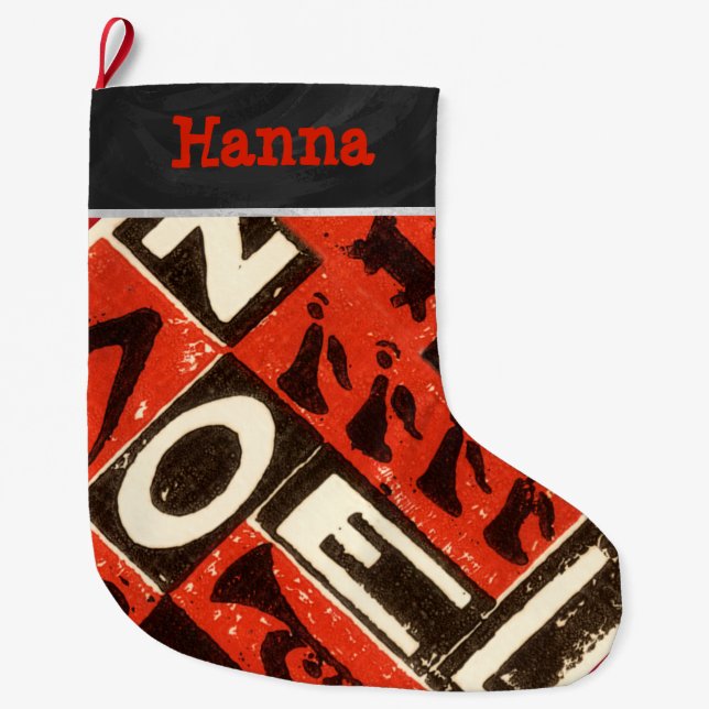 Personalised Vintage Red Noel Christmas Large Christmas Stocking (Front)