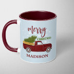 Personalised Vintage Red Truck Christmas  Mug<br><div class="desc">Celebrate the season with this charming vintage red truck Christmas mug,  featuring a festive tree and customisable name. This cosy design is perfect for enjoying holiday beverages while bringing a nostalgic touch to your Christmas mornings. A delightful gift for friends,  family,  or anyone who loves classic Christmas decor.</div>
