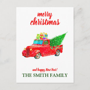 Personalised Vintage Red Truck Christmas Postcard