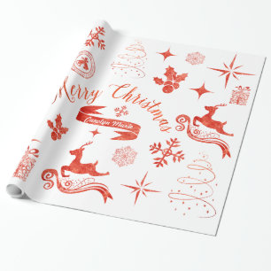Personalised Vintage Red & White Christmas Wrap Wrapping Paper
