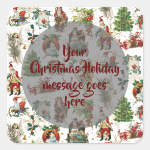 Personalised Vintage Retro Christmas Festive Square Sticker