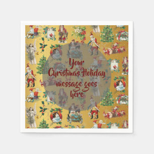 Personalised Vintage Retro Christmas Gold Napkin