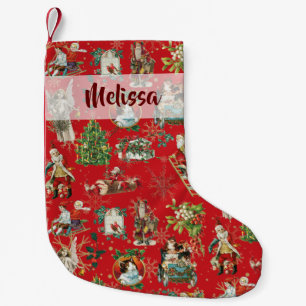 Personalised Vintage Retro Holiday Festive Red Small Christmas Stocking