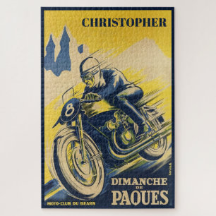 Personalised Vintage Retro Motorcycle Racing Art Jigsaw Puzzle