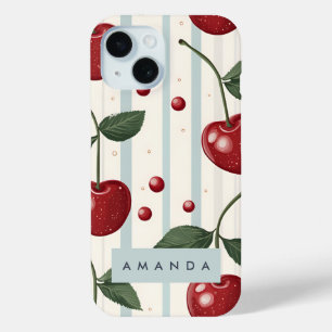 Personalised Vintage Retro Red Cherry Pattern iPhone 15 Case