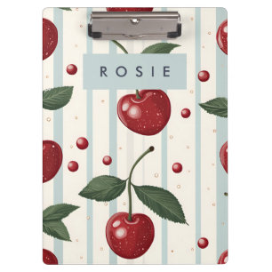 Personalised Vintage Retro Red Cherry Pattern Clipboard