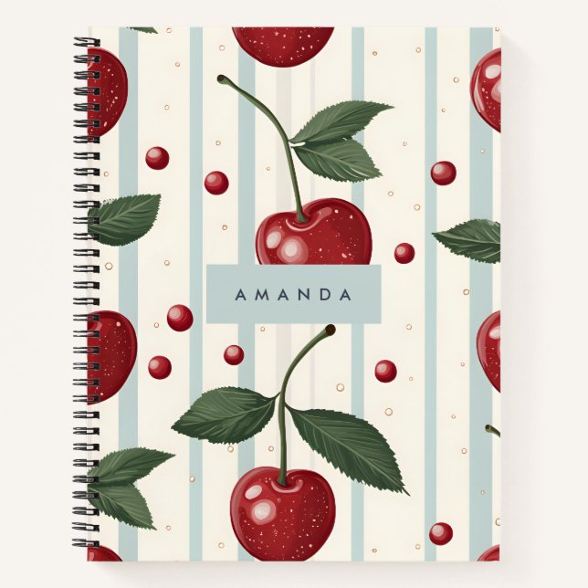 Personalised Vintage Retro Red Cherry Pattern Notebook (Front)