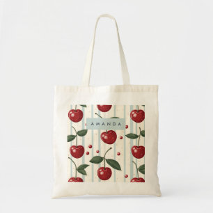 Personalised Vintage Retro Red Cherry Pattern Tote Bag