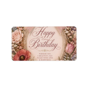 Personalised Vintage Romantic Birthday bow Floral Label