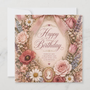 Personalised Vintage Romantic Birthday bow Floral Save The Date