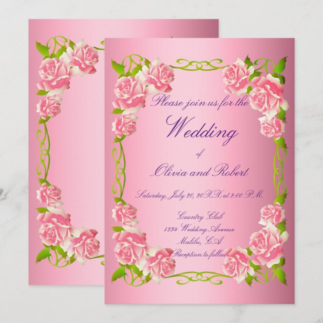 Personalised vintage romantic roses invitation (Front/Back)