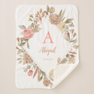 Personalised Vintage Roses Wreath Sherpa Blanket