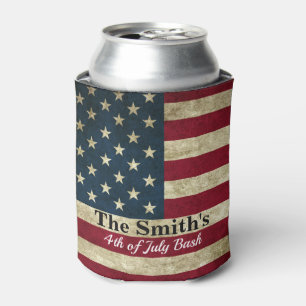 Personalised Vintage Rustic American Flag Can Cooler
