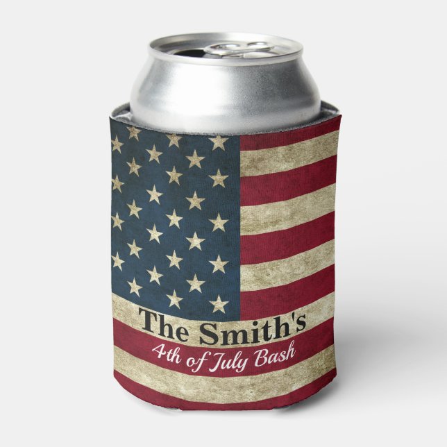 Personalised Vintage Rustic American Flag Can Cooler (Can Front)