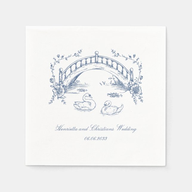 personalised vintage rustic Swan Romantic Wedding  Napkin (Front)