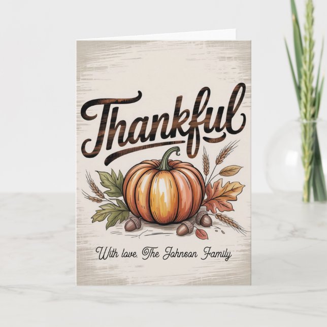 Personalised Vintage Rustic Thankful Pumpkin Card (Front)