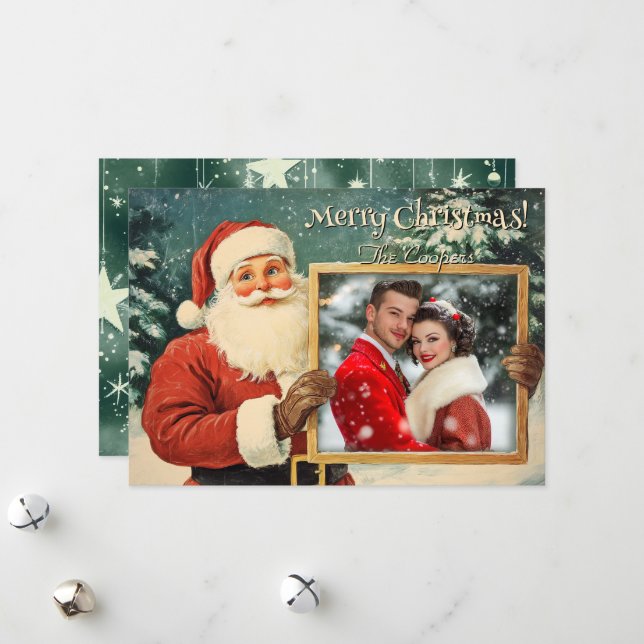 Personalised Vintage Santa Christmas Card (Front/Back In Situ)