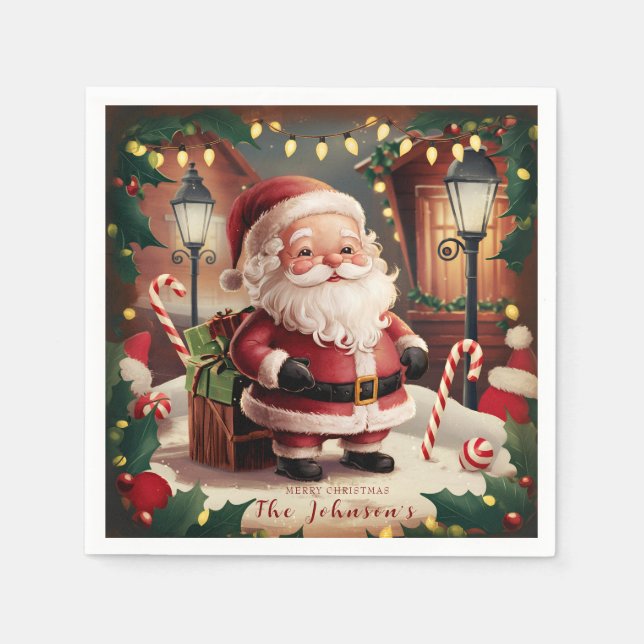 Personalised Vintage Santa Claus Retro Christmas Napkin (Front)