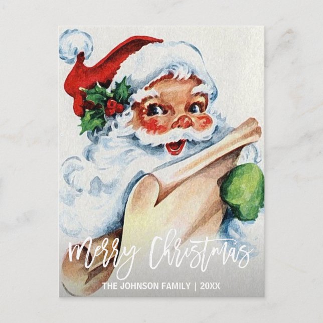 Personalised Vintage Santa Merry Christmas Holiday Postcard (Front)