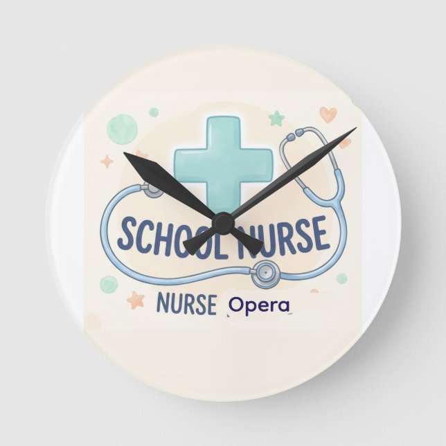 Personalised Vintage School Nurse Sign Round Clock (Front)