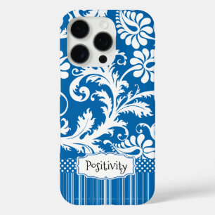 Personalised Vintage Sea Blue Damask and Stripe iPhone 16 Pro Case
