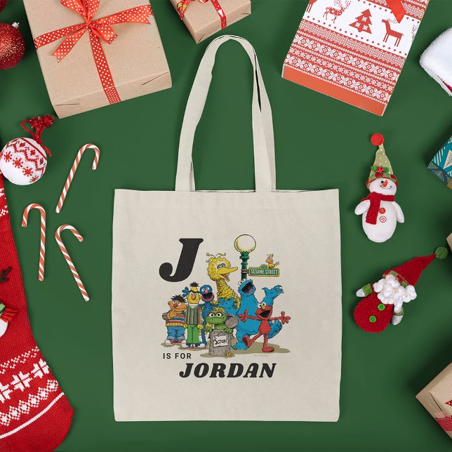 Personalised Vintage Sesame Street Pals Tote Bag (Tote bag on table)