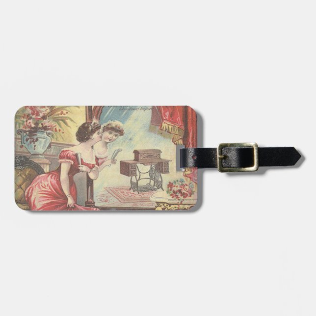 Personalised, Vintage, Sewing luggage tag (Front Horizontal)