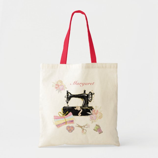 Personalised Vintage Sewing Machine Tote Bag (Front)