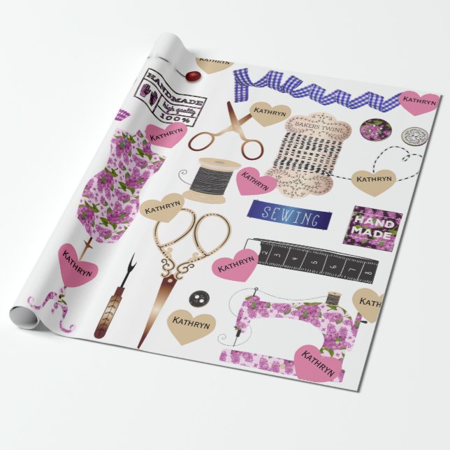 Personalised Vintage Sewing Multi-Occasion Wrapping Paper (Unrolled)