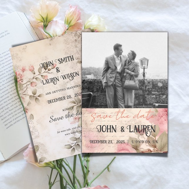 personalised vintage shabby chic pink  save the date (Creator Uploaded)