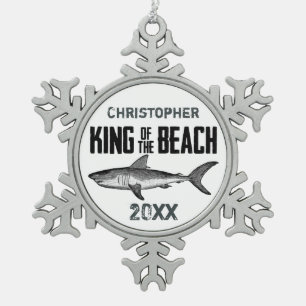 Personalised Vintage Shark Beach King Snowflake Pewter Christmas Ornament