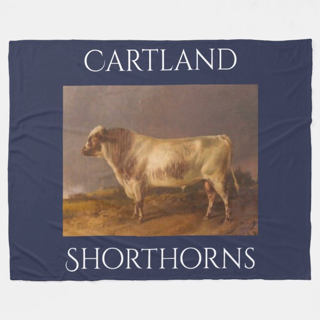 Personalised Vintage Shorthorn Bull Fleece Blanket (Front (Horizontal))