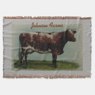 Personalised Vintage Shorthorn Cow Throw Blanket
