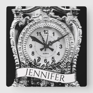 Personalised Vintage Silver Square Wall Clock
